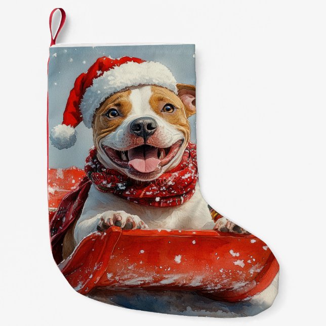 Petite Chaussette De Noël Pitbull Chien dans la boue Laisser il neige Noël (Devant)