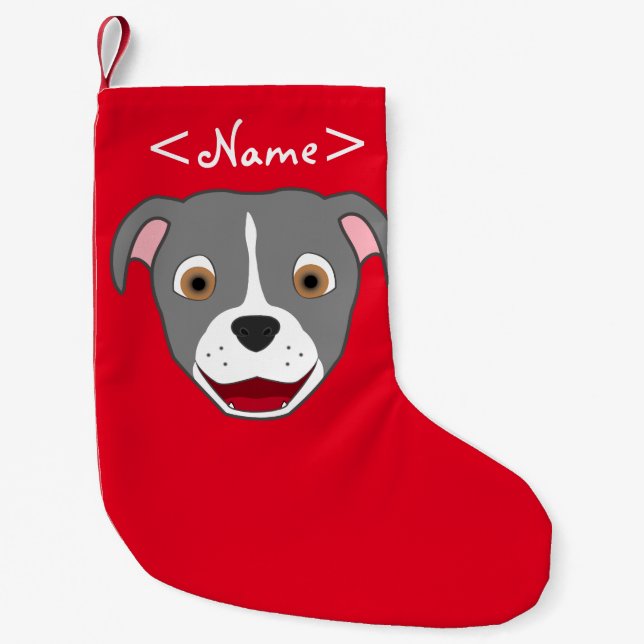 Petite Chaussette De Noël Pitbull gris font face avec la flamme blanche (Devant)