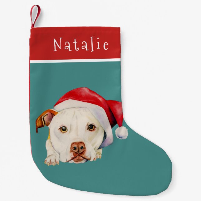 Petite Chaussette De Noël Pitbull Terrier mignon de chien de Père Noël (Devant)