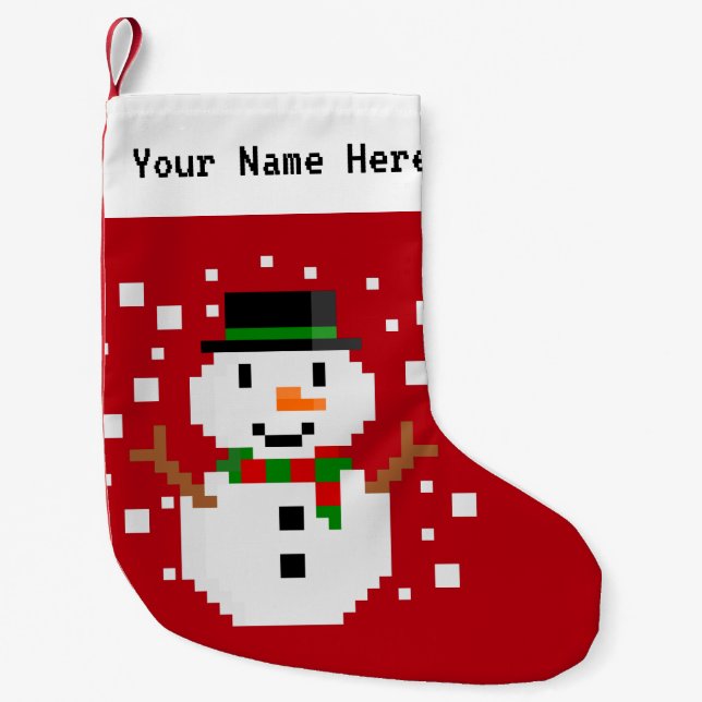 Petite Chaussette De Noël Pixel Art SNOWMAN 2 (Devant)