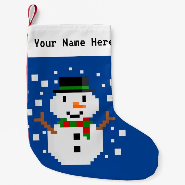 Petite Chaussette De Noël Pixel Art SNOWMAN 4 (Devant)