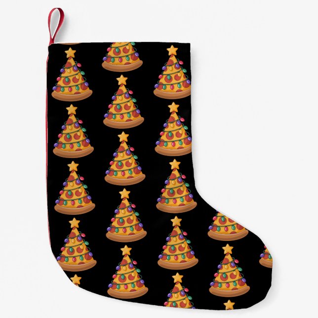 Petite Chaussette De Noël Pizza Arbre Lumières de Noël Pizza Lover Famille (Devant)