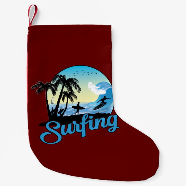 Petite Chaussette De Noël Plage de surf (Devant)