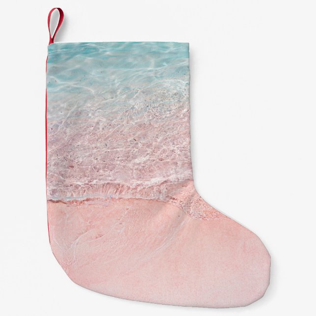 Petite Chaussette De Noël Plage rose et vague (Devant)