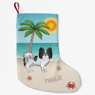 Petite Chaussette De Noël Plage Tropicale d'été de Chien de Papillon noir et