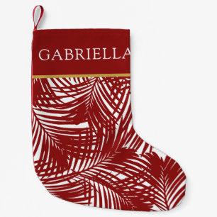 Petite Chaussette De Noël Plage tropicale Motif de la feuille de palmier rou
