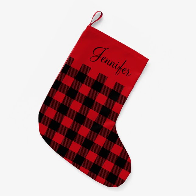 Petite Chaussette De Noël Plaid de buffle rouge rustique personnalisé (Devant (Accrochage))