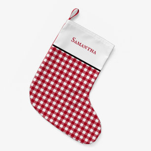 Petite Chaussette De Noël Plaid de fête rouge classique de guingan avec le