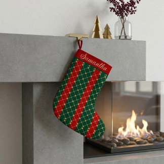 Petite Chaussette De Noël Plaid de Noël à carreaux rouges et verts avec poin