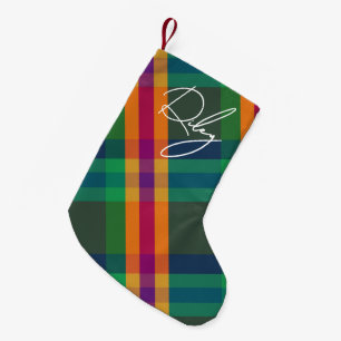 Petite Chaussette De Noël Plaid de ton de bijou nom en écriture de signature
