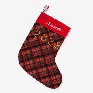 Petite Chaussette De Noël Plaid écossais tartan rouge noir classique Petit C