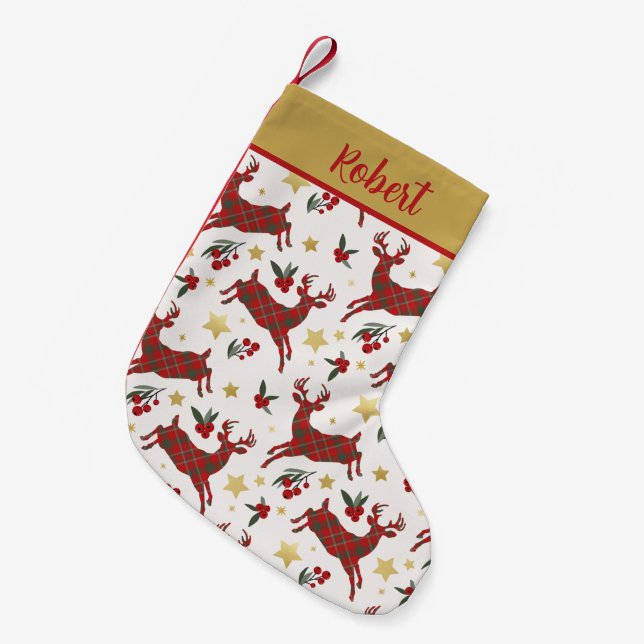 Petite Chaussette De Noël Plaid Reindeer Stockage de Noël personnalisé (Devant (Accrochage))