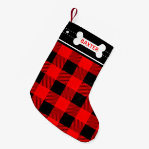 Petite Chaussette De Noël Plaid rouge de flanelle de Noël d'os de chien