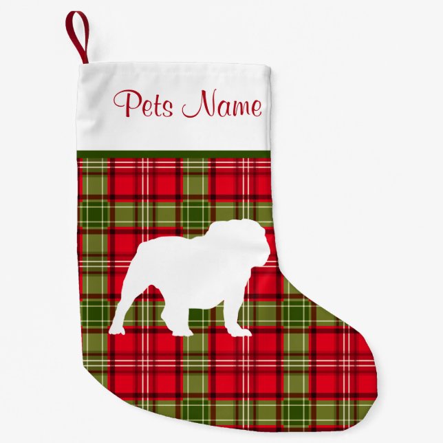 Petite Chaussette De Noël Plaid rouge et vert de race faite sur commande de (Devant)