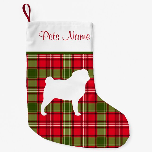 Petite Chaussette De Noël Plaid rouge et vert de race faite sur commande de (Devant)