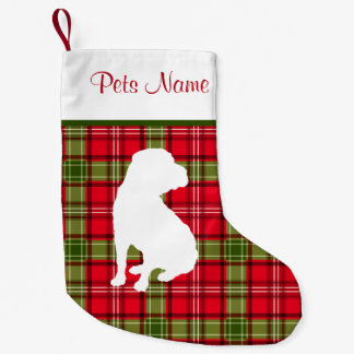 Petite Chaussette De Noël Plaid rouge et vert de race faite sur commande de