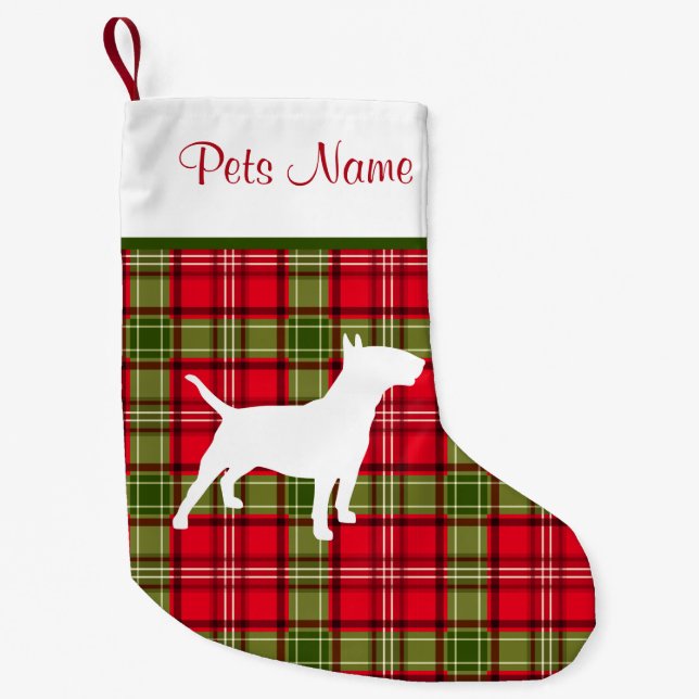 Petite Chaussette De Noël Plaid rouge et vert de race faite sur commande de (Devant)