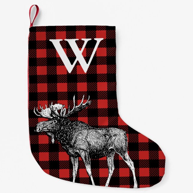 Petite Chaussette De Noël Plaid rustique de contrôle de Buffalo et orignaux (Devant)