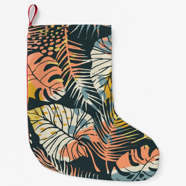 Petite Chaussette De Noël Plantes tropicaux : motif artistique abstrait. (Devant)