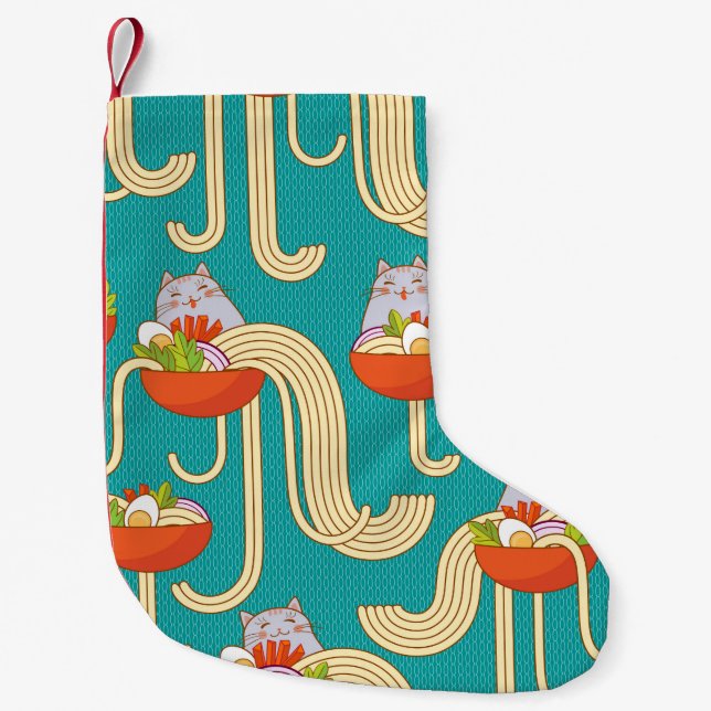 Petite Chaussette De Noël Plaques de nouilles et chats amusants. Nouilles av (Devant)
