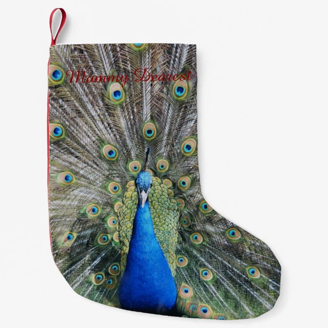Petite Chaussette De Noël Plein plumage de paon bleu (Devant)