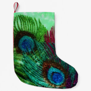 Petite Chaussette De Noël Plumes colorées de paon