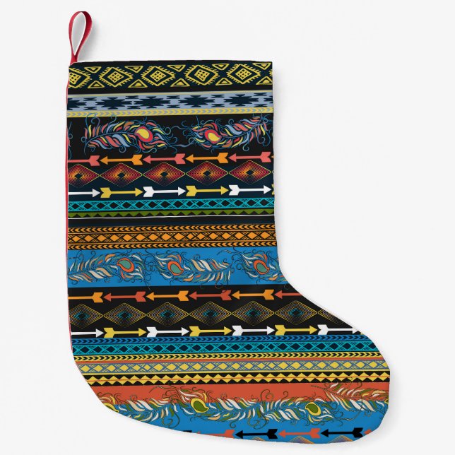 Petite Chaussette De Noël Plumes ethniques : Broderie Boho Chic (Devant)