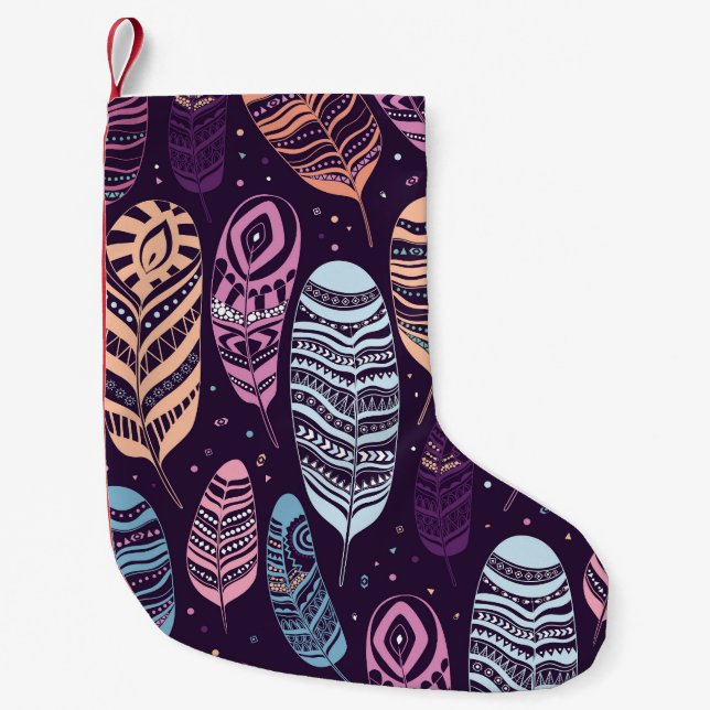 Petite Chaussette De Noël Plumes ethniques : motif noir et blanc (Devant)