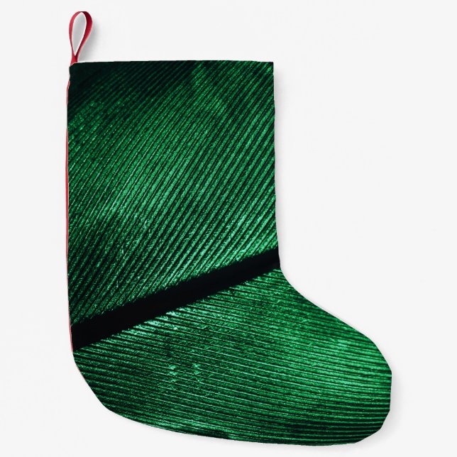 Petite Chaussette De Noël Plumes Vertes, Belle Texture Motif. (Devant)
