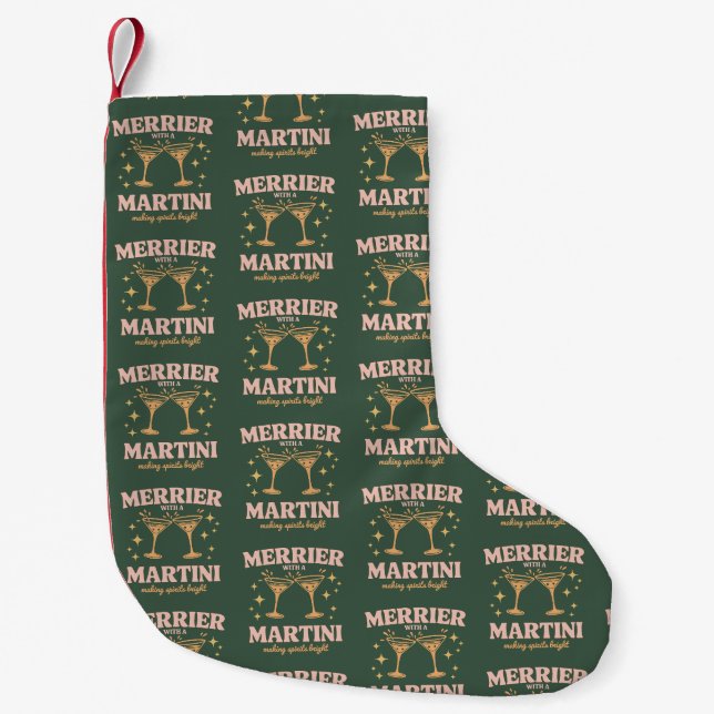 Petite Chaussette De Noël Plus joyeux avec un cocktail de Noël Martini de fê (Devant)