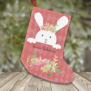 Petite Chaussette De Noël Poinsététie d'or rose lapin blanc