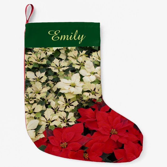 Petite Chaussette De Noël Poinsettias blanches et rouges I Holiday Floral (Devant)