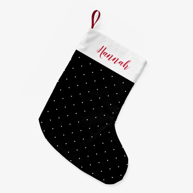 Petite Chaussette De Noël Point Polka noir et blanc (Devant (Accrochage))