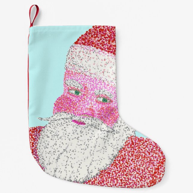 Petite Chaussette De Noël Pointillisme Père Noël Tête de visage Noël Stocker (Devant)