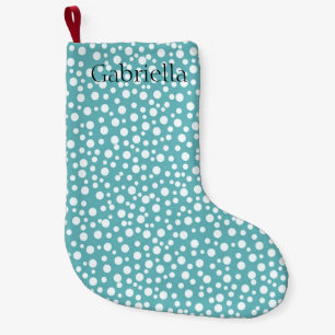 Petite Chaussette De Noël Points Aqua White Confetti