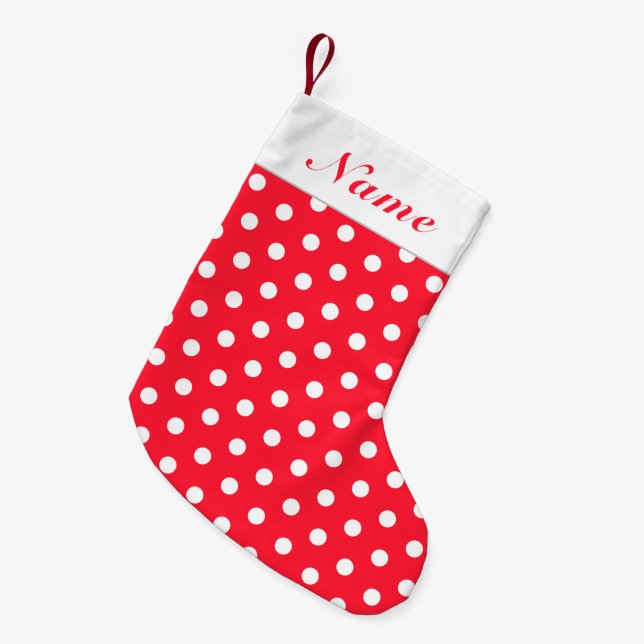 Petite Chaussette De Noël Points blancs Red Christmas Stocker Personnaliser  (Devant (Accrochage))