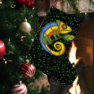 Petite Chaussette De Noël Points de branche de lézard amusant coloré