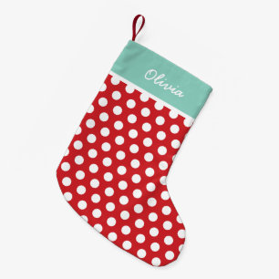 Petite Chaussette De Noël Points de vacances Red et Aqua Monogramme