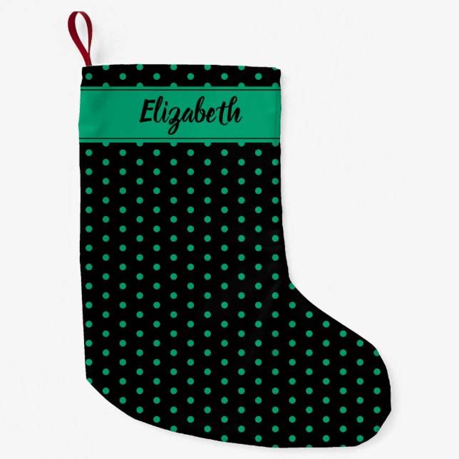 Petite Chaussette De Noël Pois Black et Emerald Green Personnalisés (Devant)
