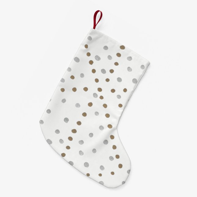 Petite Chaussette De Noël Pois d'argent et d'or (Devant (Accrochage))