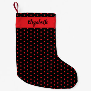 Petite Chaussette De Noël Pois en rouge gras et en noir personnalisé