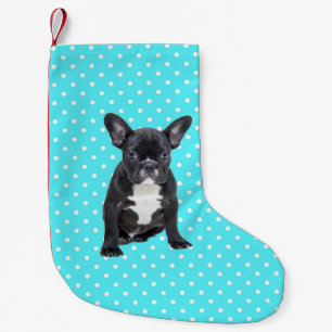 Petite Chaussette De Noël Pois mignon de bleu de chiot de bouledogue