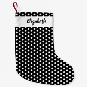Petite Chaussette De Noël Pois noirs et blancs Personnalisés