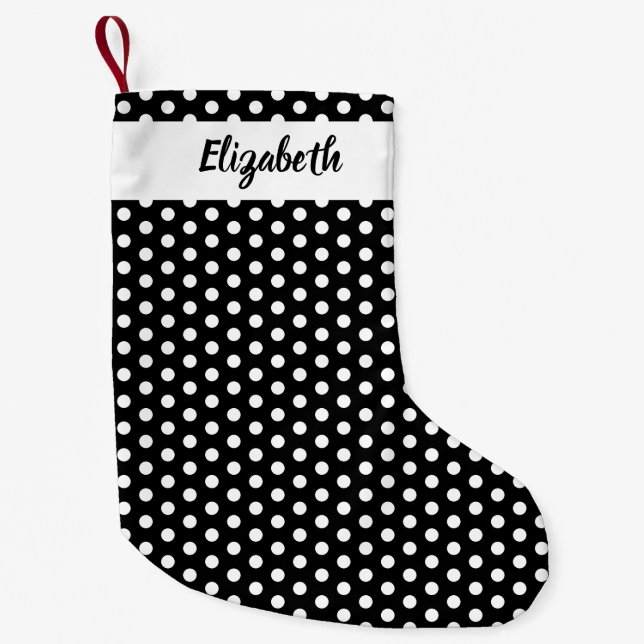 Petite Chaussette De Noël Pois noirs et blancs Personnalisés (Devant)