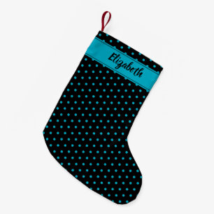 Petite Chaussette De Noël Pois noirs et bleus turquoise Personnalisés