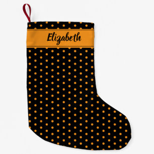 Petite Chaussette De Noël Pois orange et noir Personnalisé Personnalisé