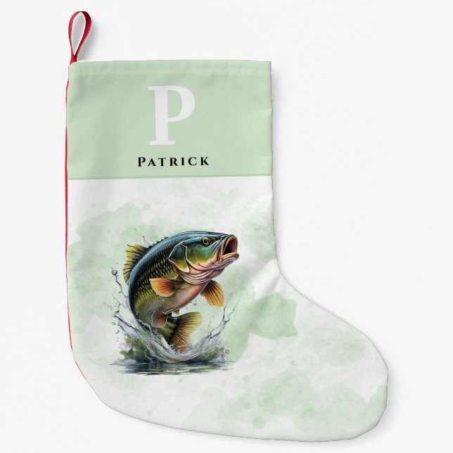 Petite Chaussette De Noël Poisson de basse personnalisé pêcheur (Devant)
