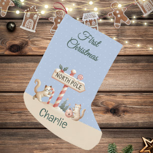 Petite Chaussette De Noël Pôle Nord Hiver Cute Chats Premier Noël