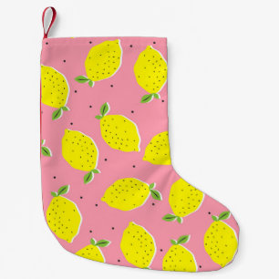 Petite Chaussette De Noël Polka rose citron chaotique : Motif d'agrumes
