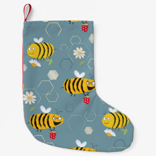 Petite Chaussette De Noël Pollinant Les Abeilles, Flower Garden Scene.